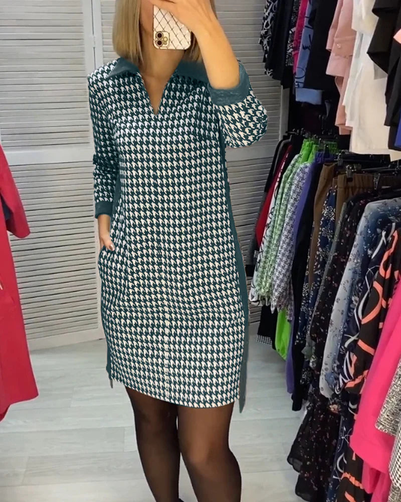 Lucía™ - Vestido de manga larga con bolsillos y estampado